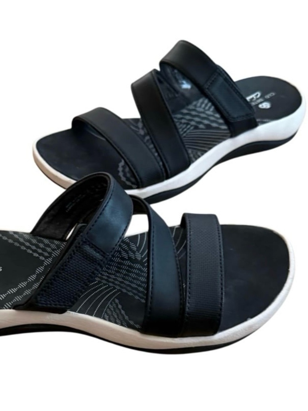 CLARKS WOMENS CLOUDSTEPPERS SUNMAZE COAST BLACK ADJUSTABLE STRAP SLIDE SANDAL